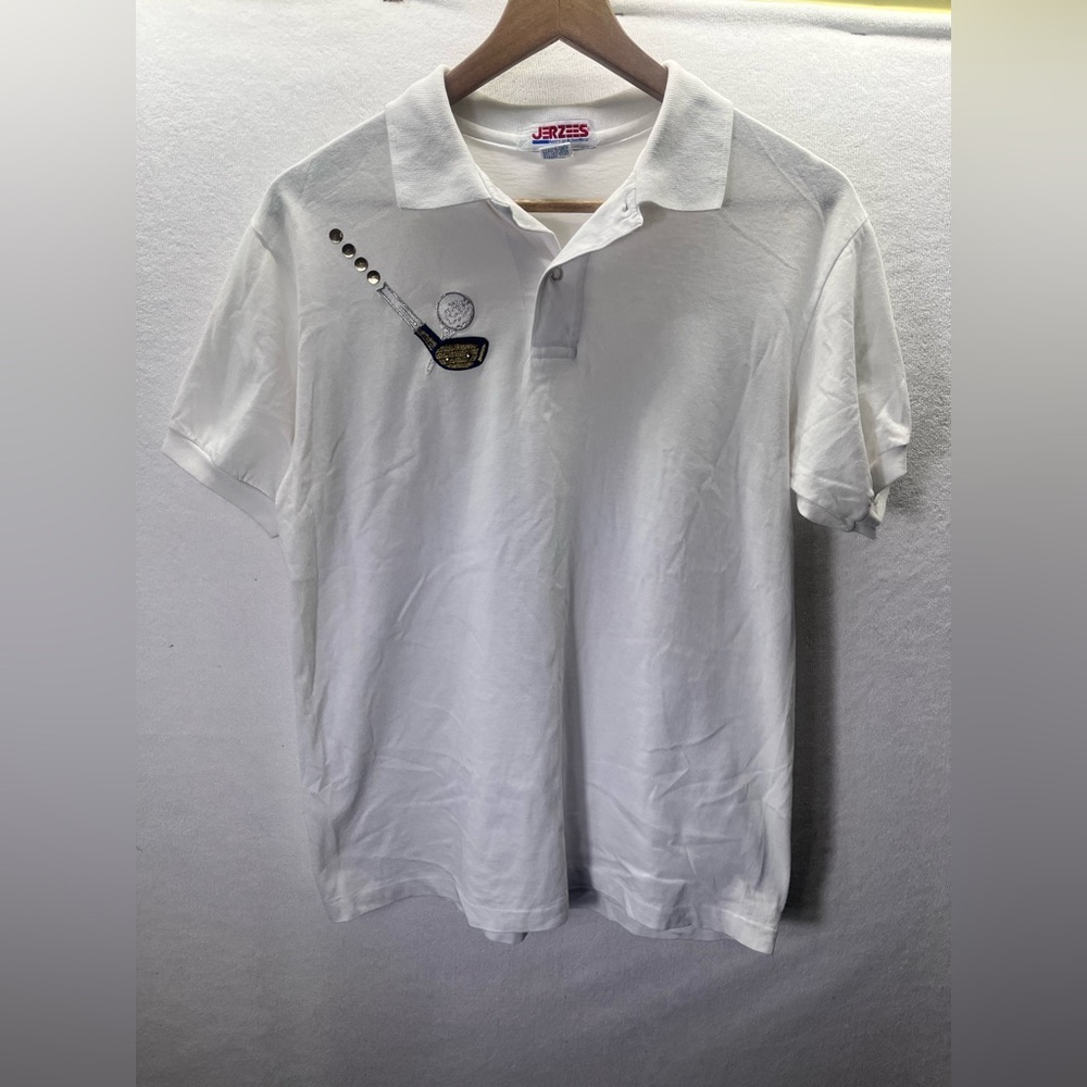 Jerzees Vintage Embroidered‎ Golf Polo Mens M White Cotton Made in USA 2398
